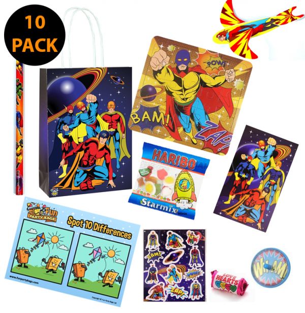 Filled Super Hero Themed Party Bag Pre-Filled Childrens Kids Play Centre Bulk 